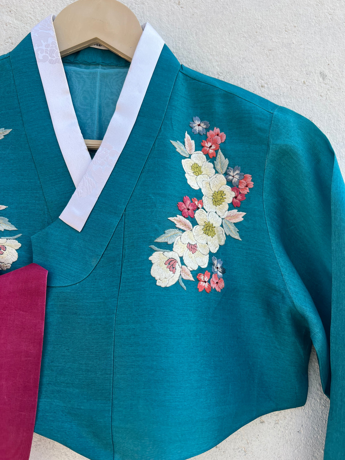 Blue Floral Hanbok Jacket: 32”