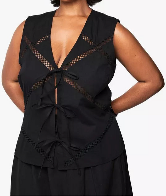 Lace Insert Tie Front Waistcoat