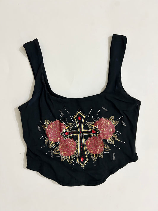 Graphic Corset Top with Embellishments