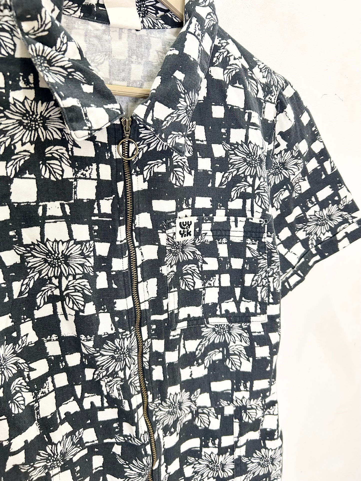 L.E. Ragan - Cotton Jumpsuit in Black & White Sunflower Check