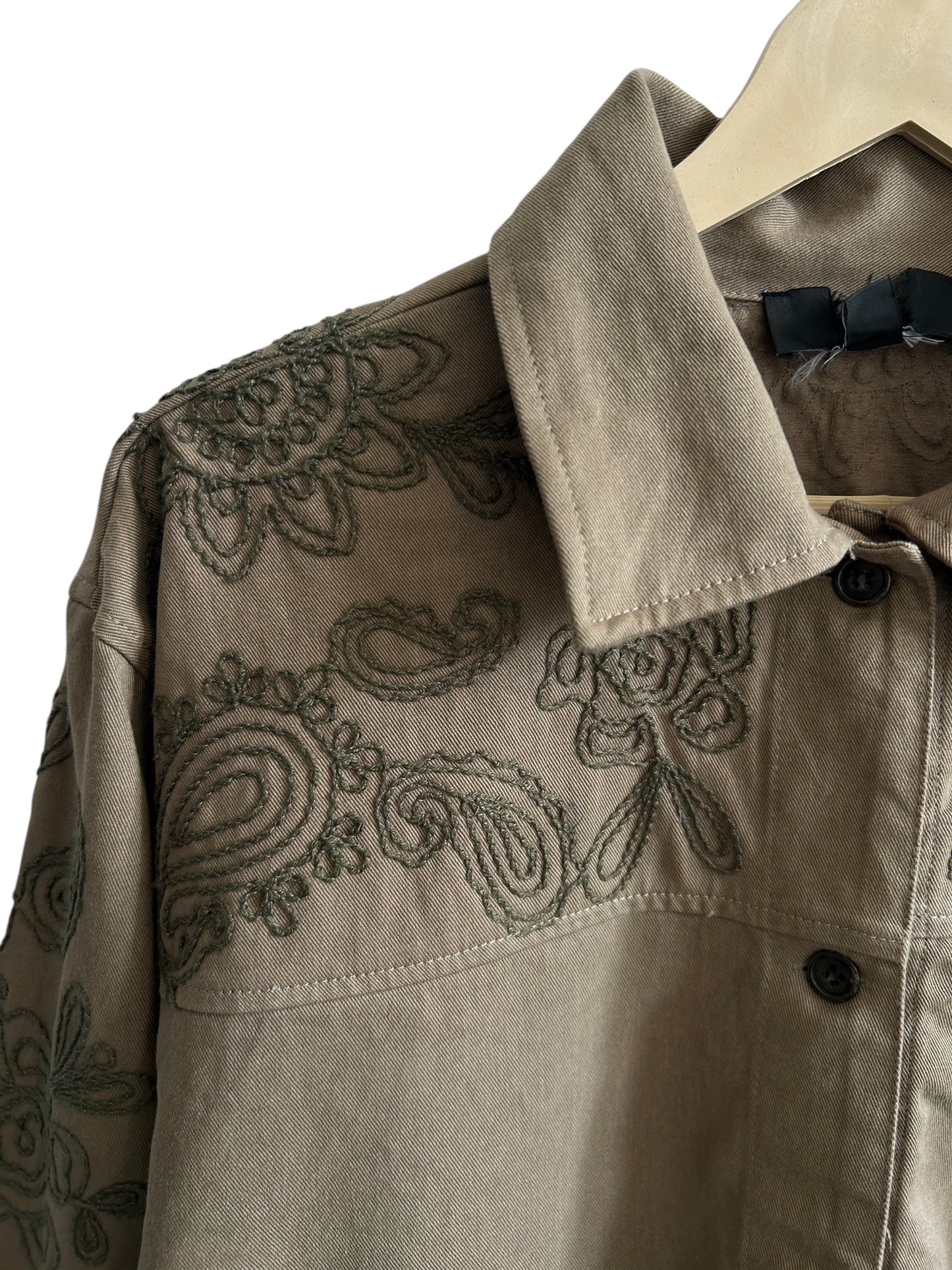 Olive Green Cotton Embroidered Jacket