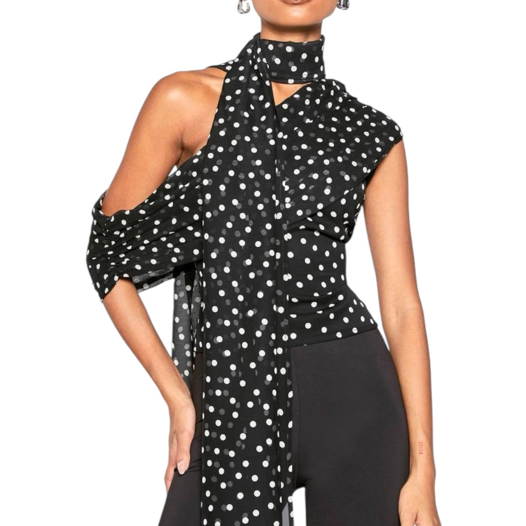 BOOHOO Polka Dot One Shoulder Top