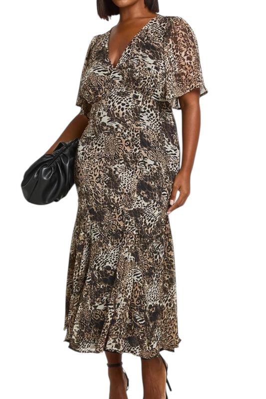 BOOHOO leopard angel sleeve dress