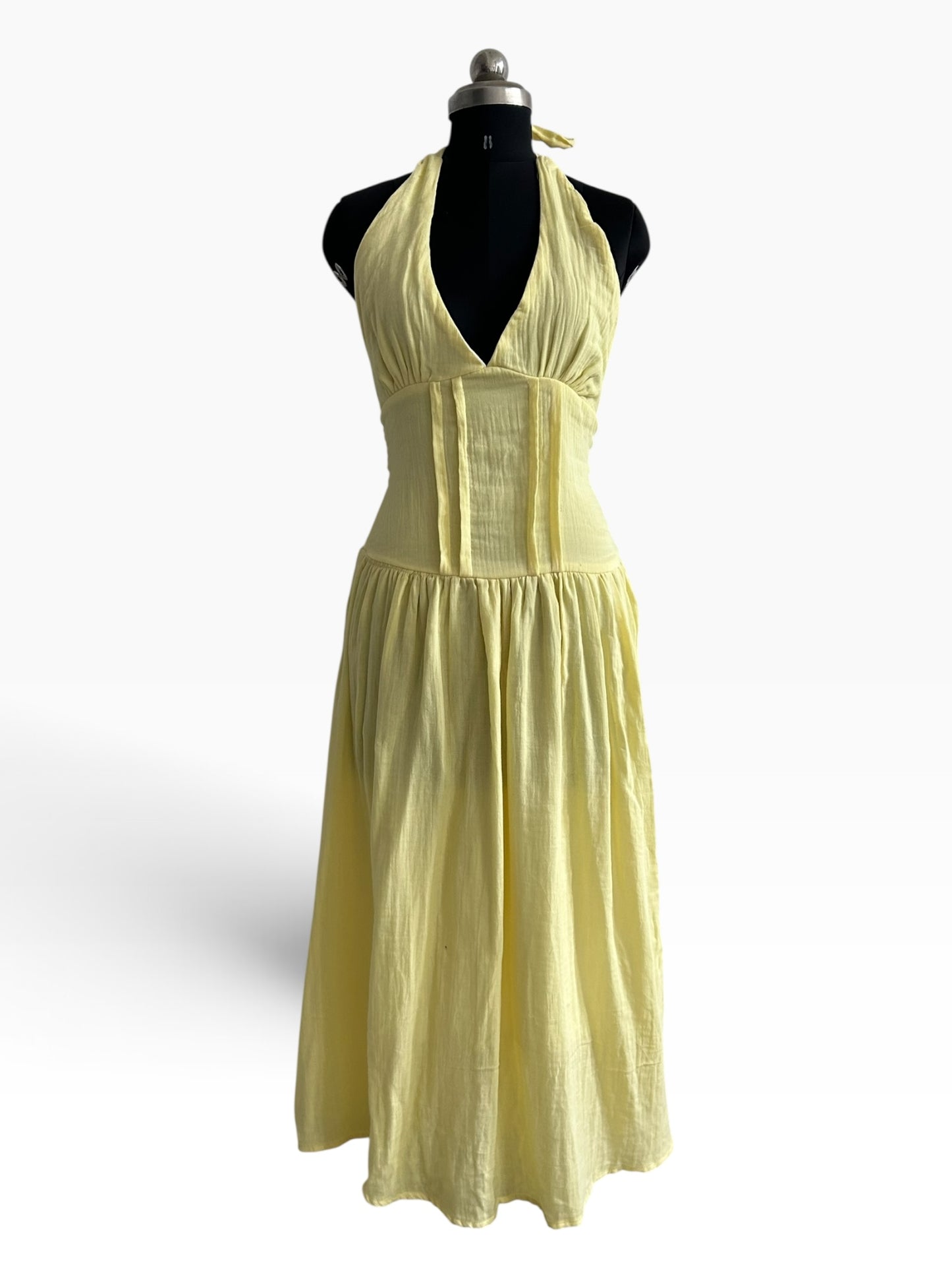 Butter Yellow Halterneck Dress