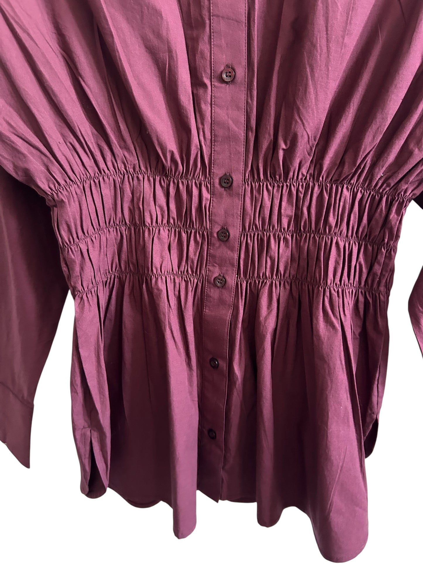 Solid Shirred Waist Shirt