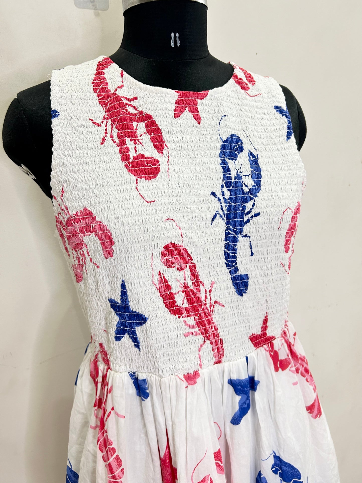 J.Crew Tiered Maxi in Ultramarine Red Lobster Print Cotton Sun Dress
