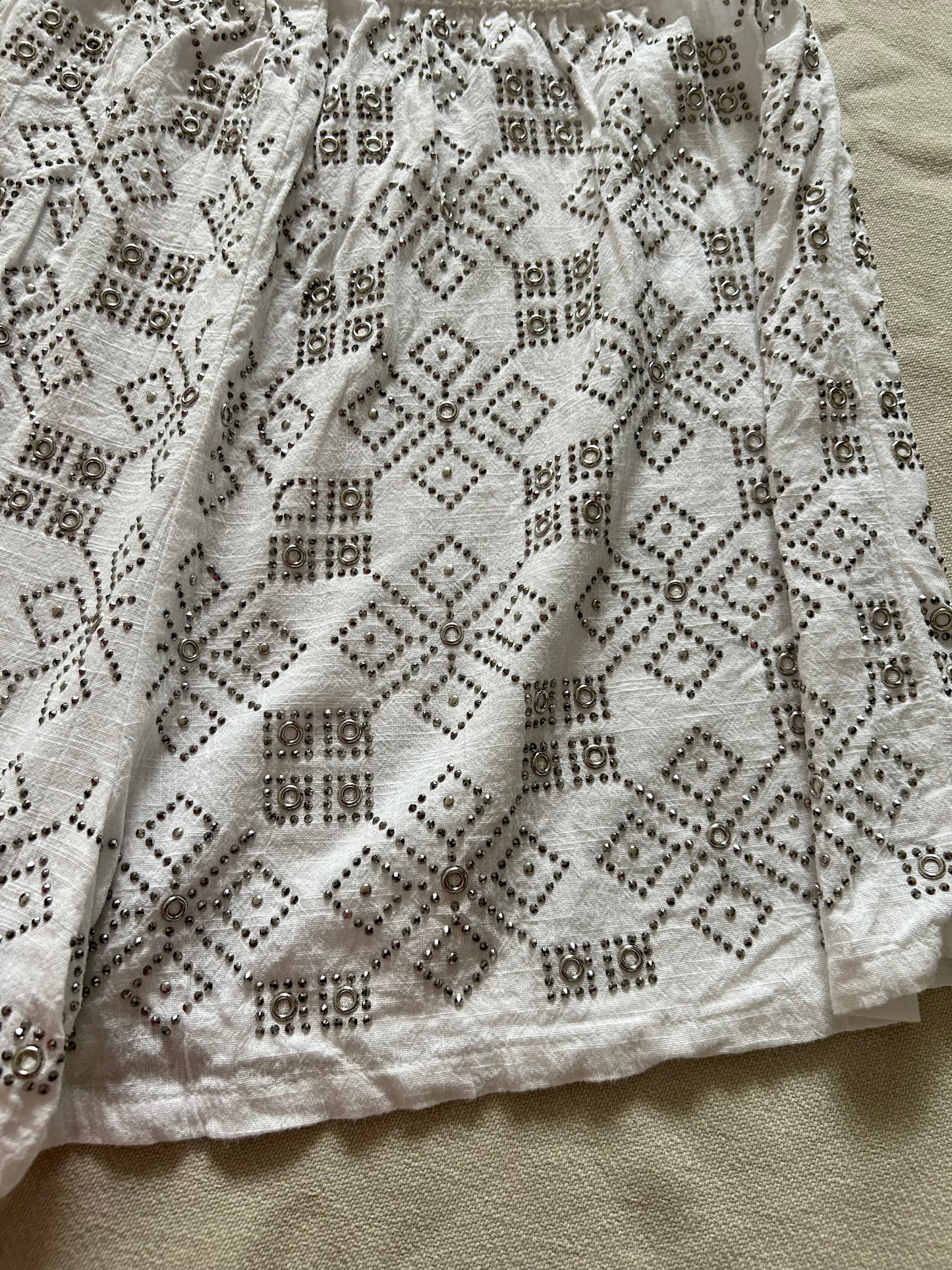 White Cotton Embellished Shorts