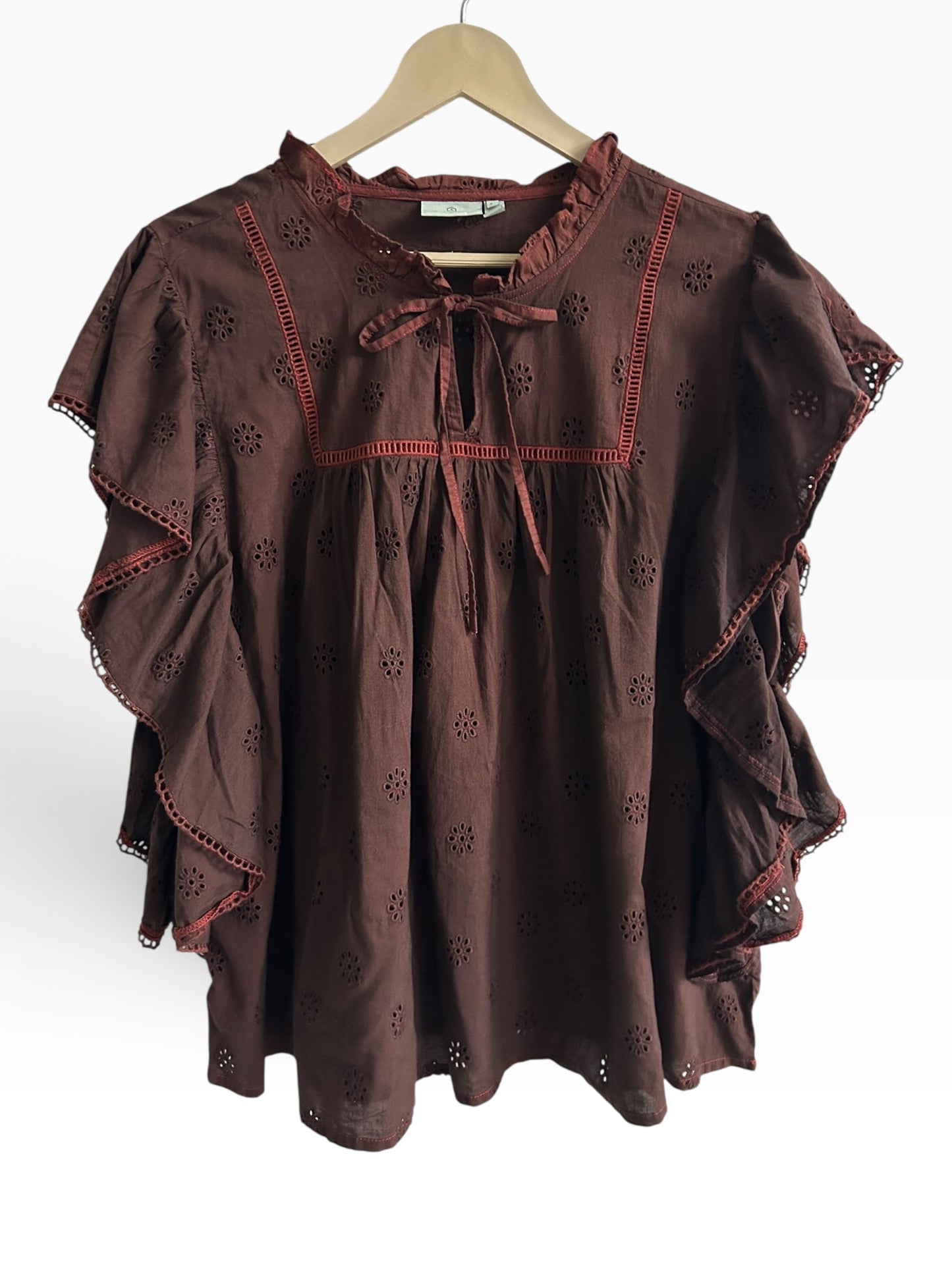 Brown Schiffli Top