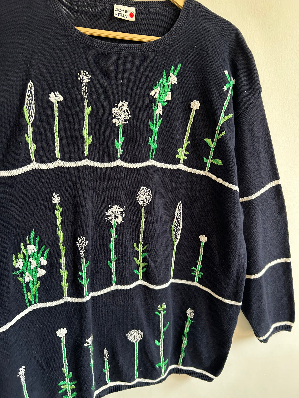 Vintage Botanical Garden Knit Navy Blue Sweater