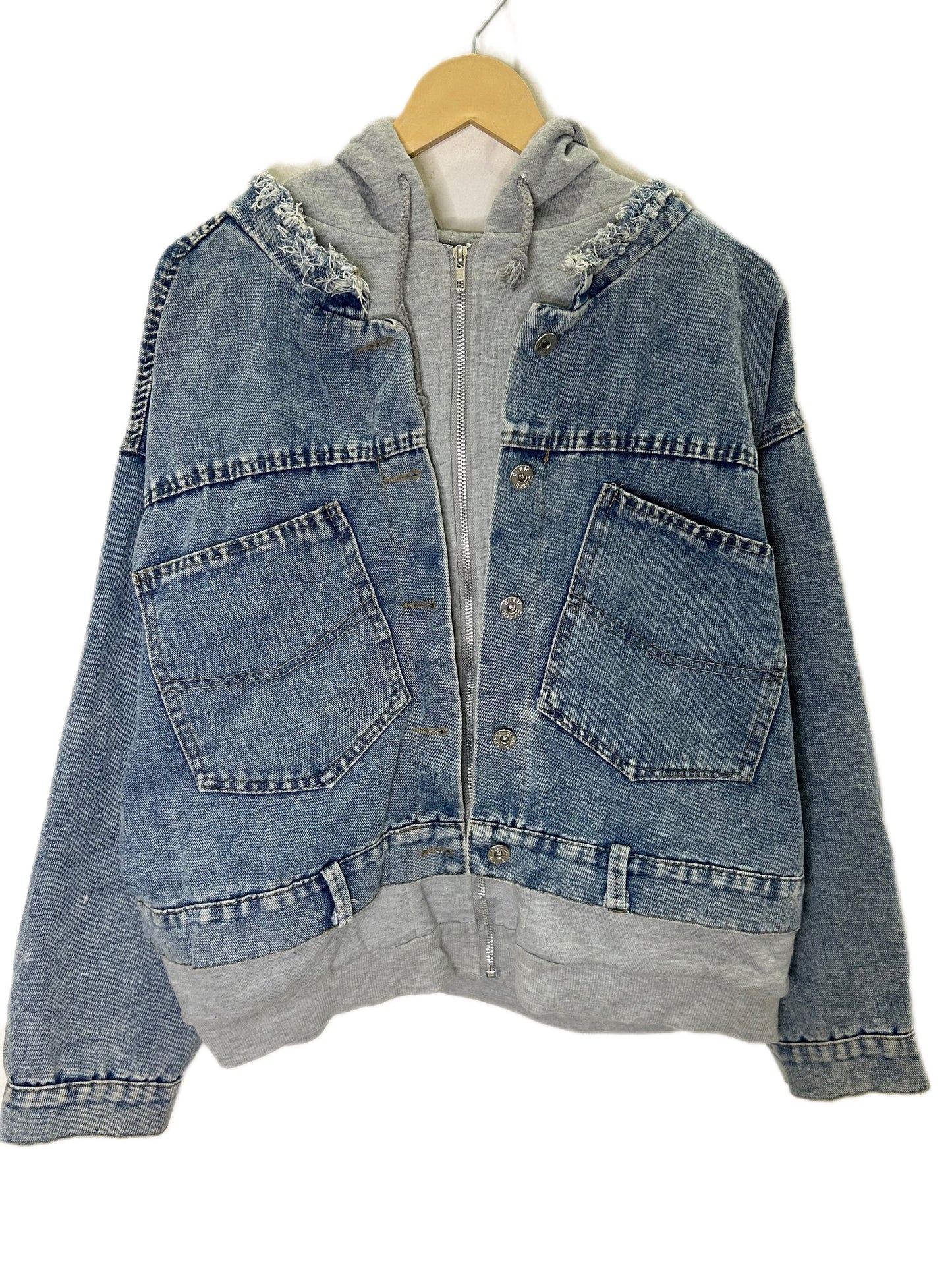 Layered Denim Hooded Jacket