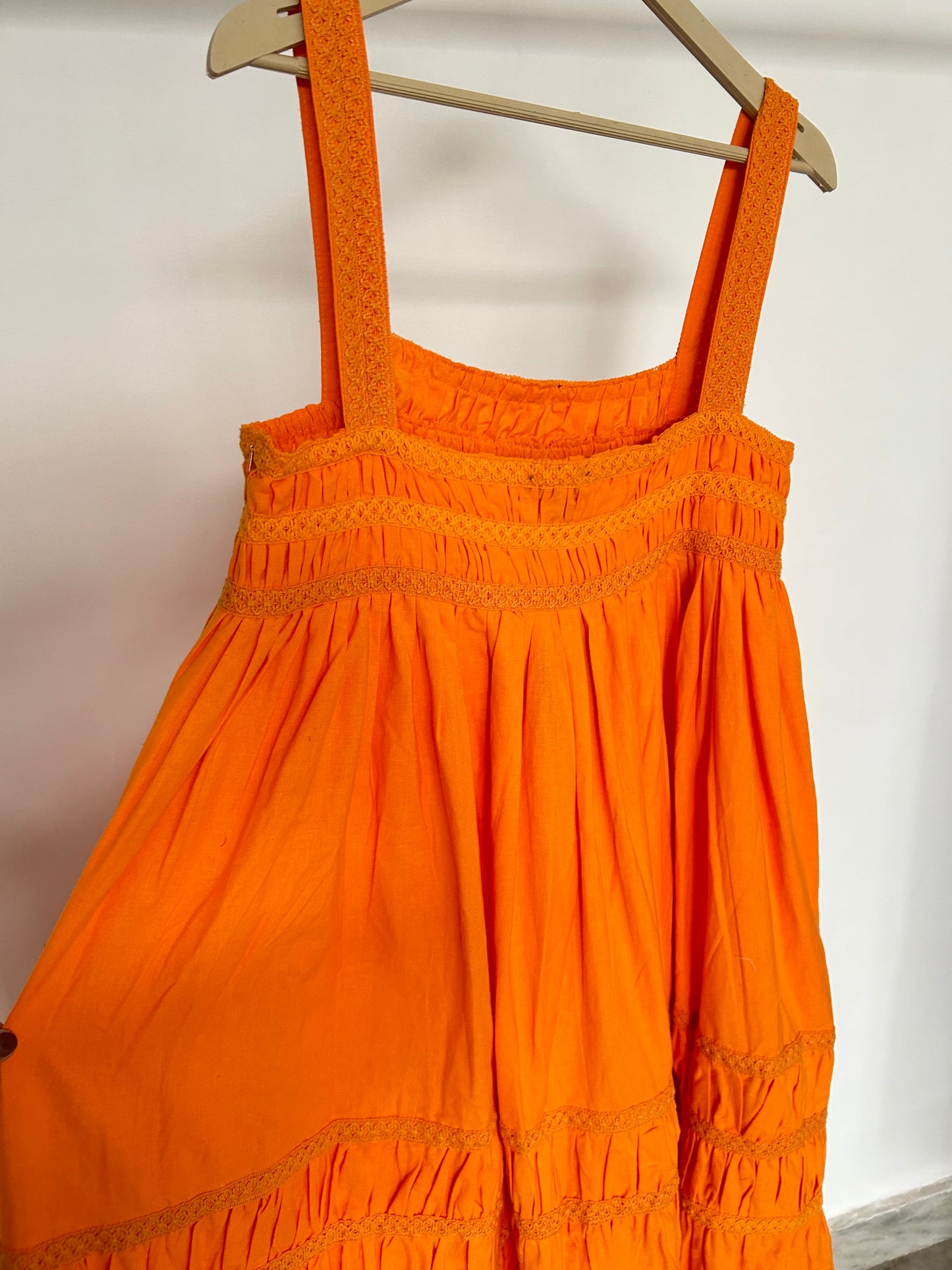 BURNT ORANGE LINEN LOOK EMBROIDERED DETAIL MAXI DRESS