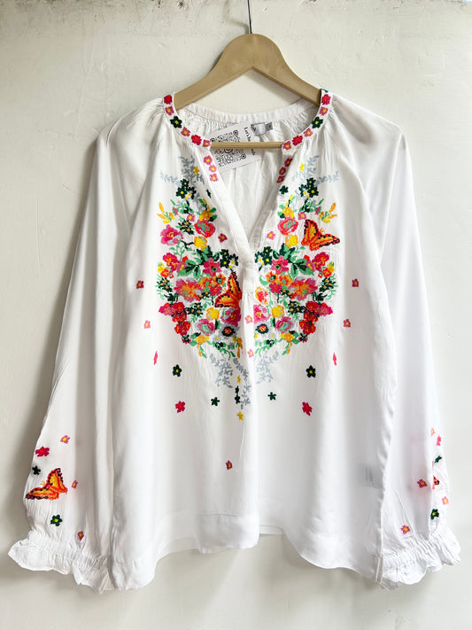 Butterfly Embroidered Top: Chest-40”