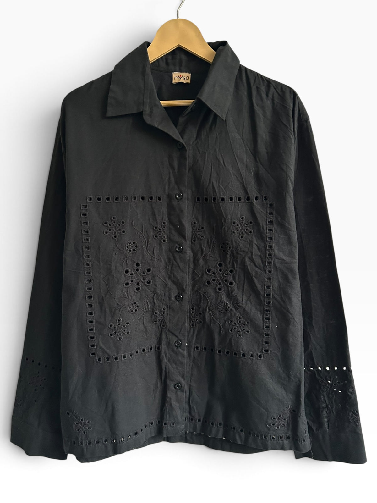 Black Cotton Schiffli Shirt: 44”