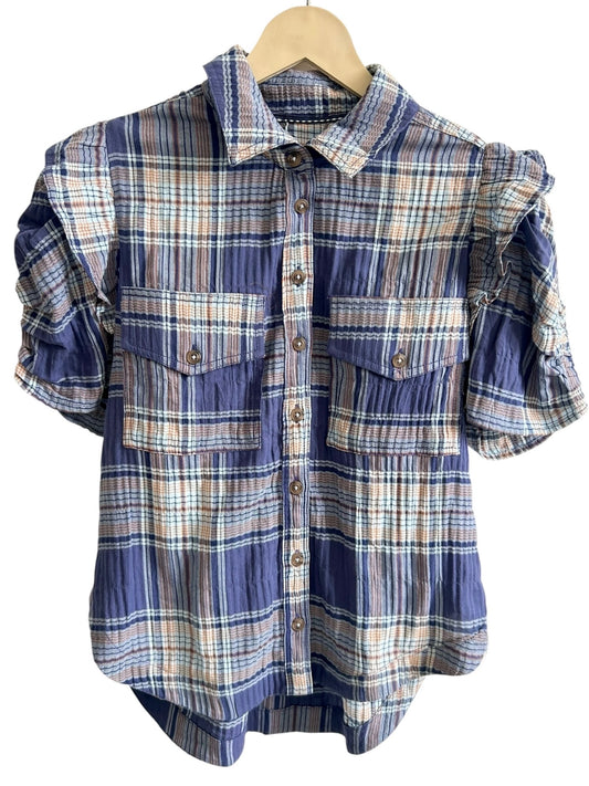 Blue Plaid Ruffle Shirt