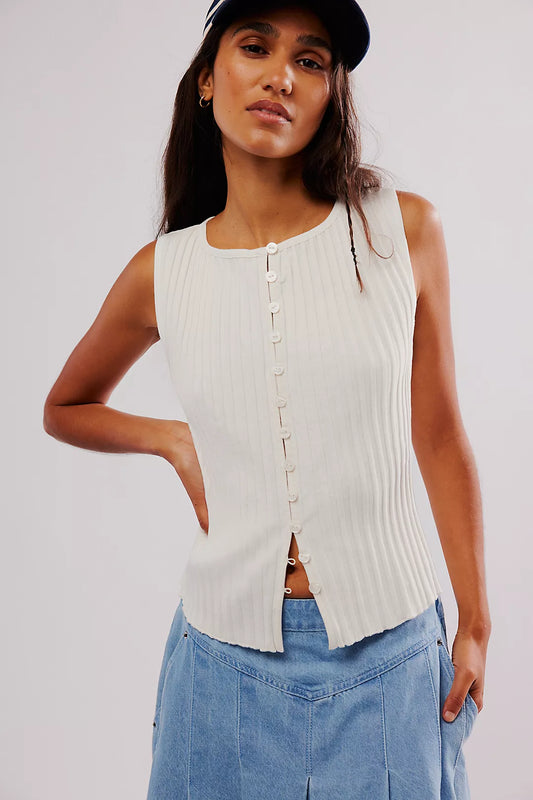 White Ribbed Vest Top-Bust 40 TO 46