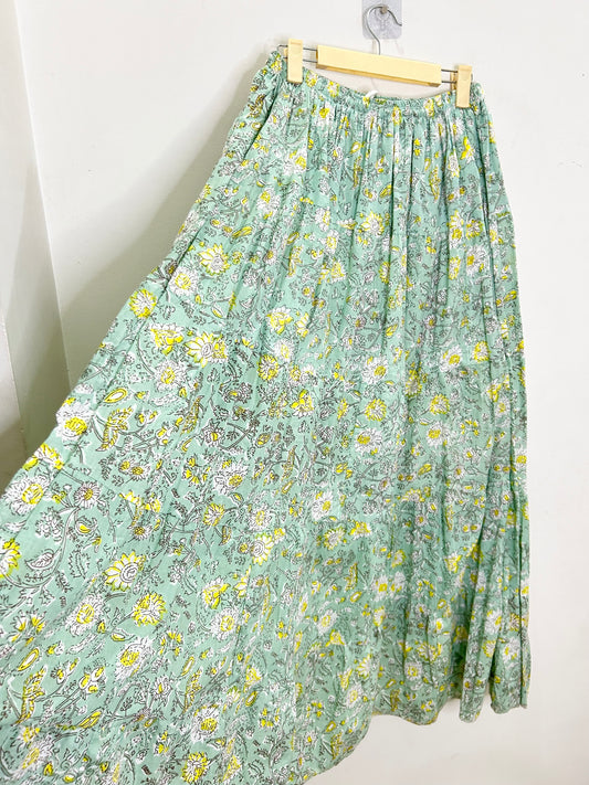 Handblock Printed Green Skirt