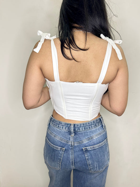 White Bustier Knot Top