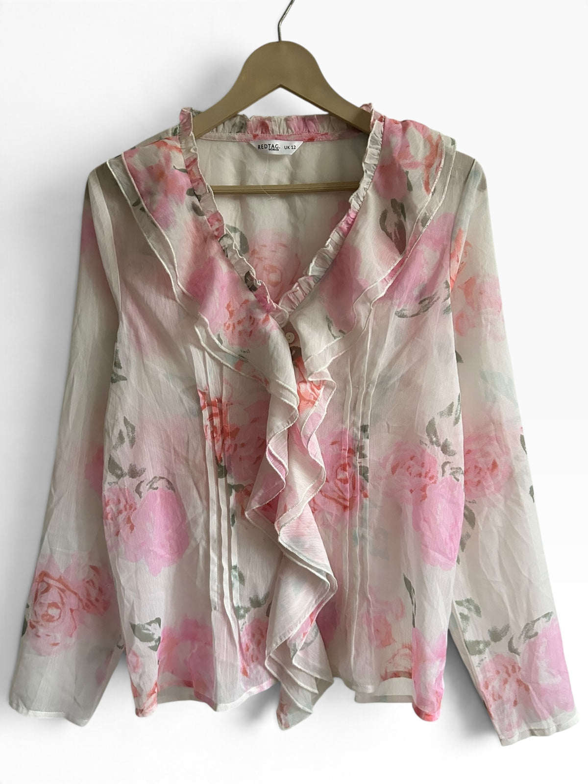 White Floral Ruffle Top: 38”