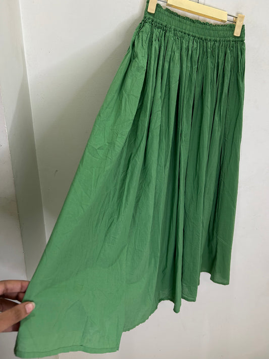 Green Solid Cotton Skirt