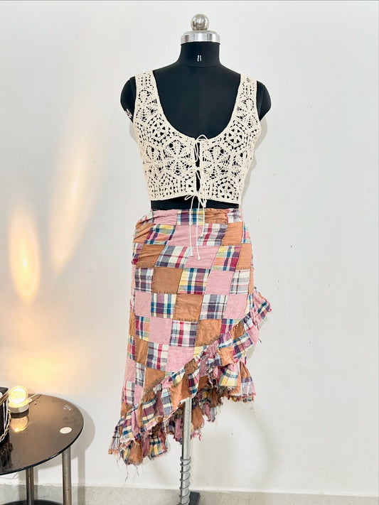 Patchwork Wrap Skirt: Waist- Till 34”