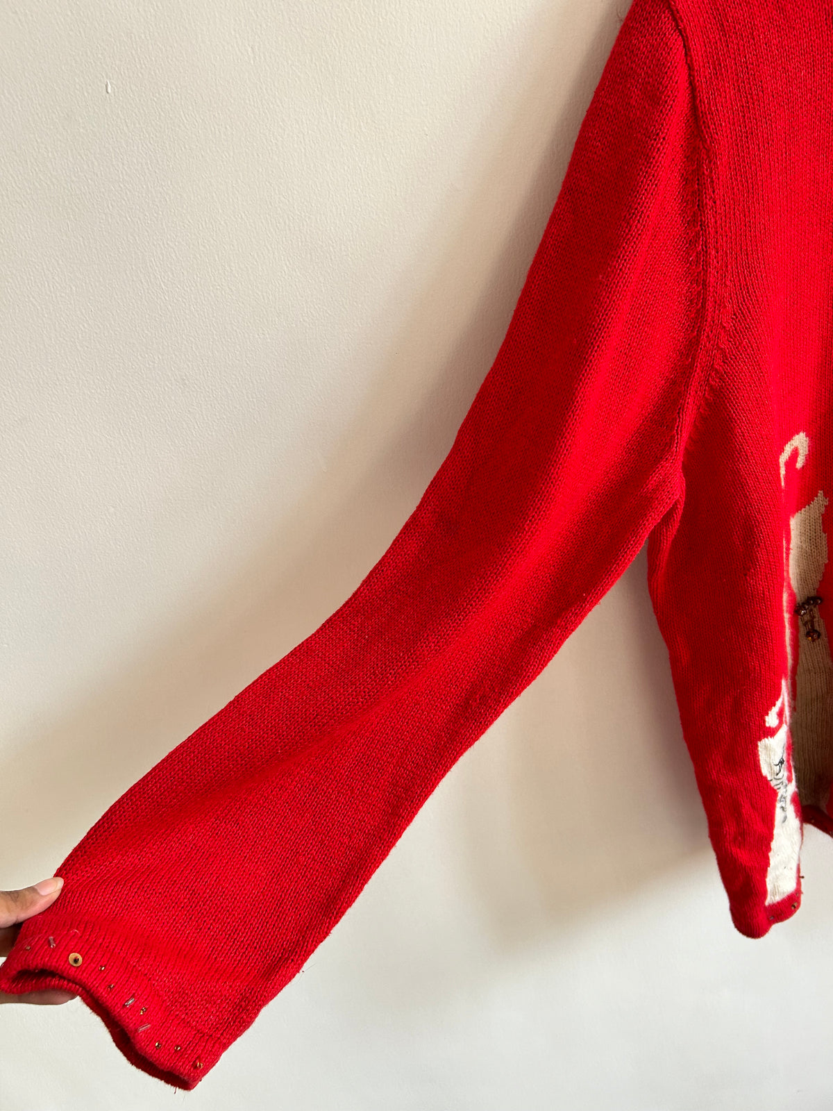 Vintage Red Zip Up Cat Sweater