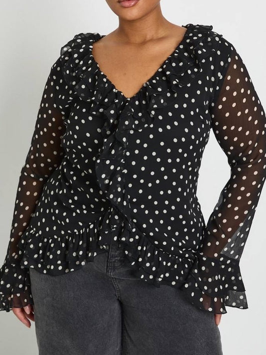BOOHOO Polka Dot Ruffle Top