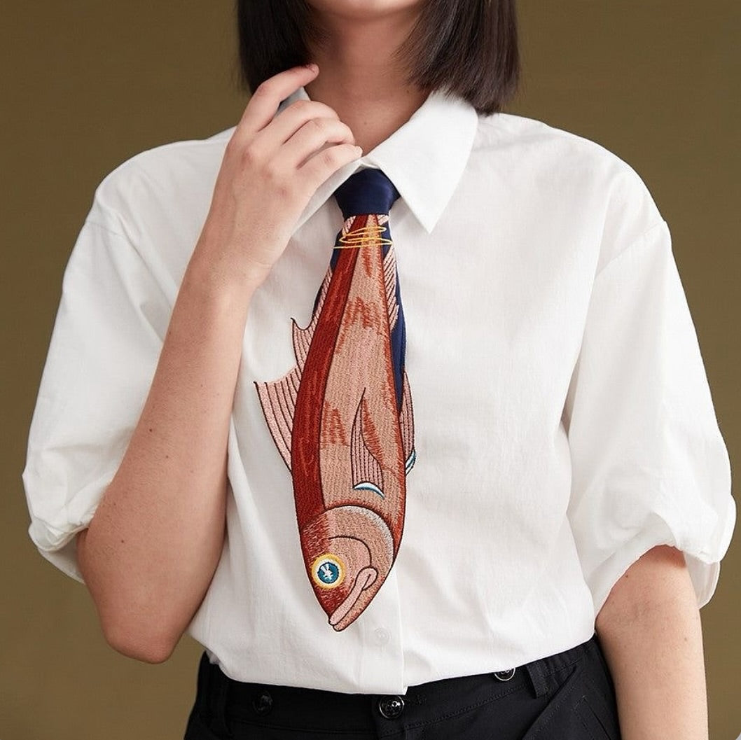 Fish Embroidered Tie