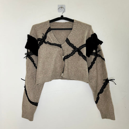 Bow and Lace Brown Cardigan