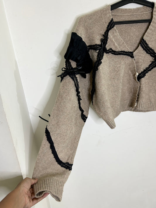 Bow and Lace Brown Cardigan