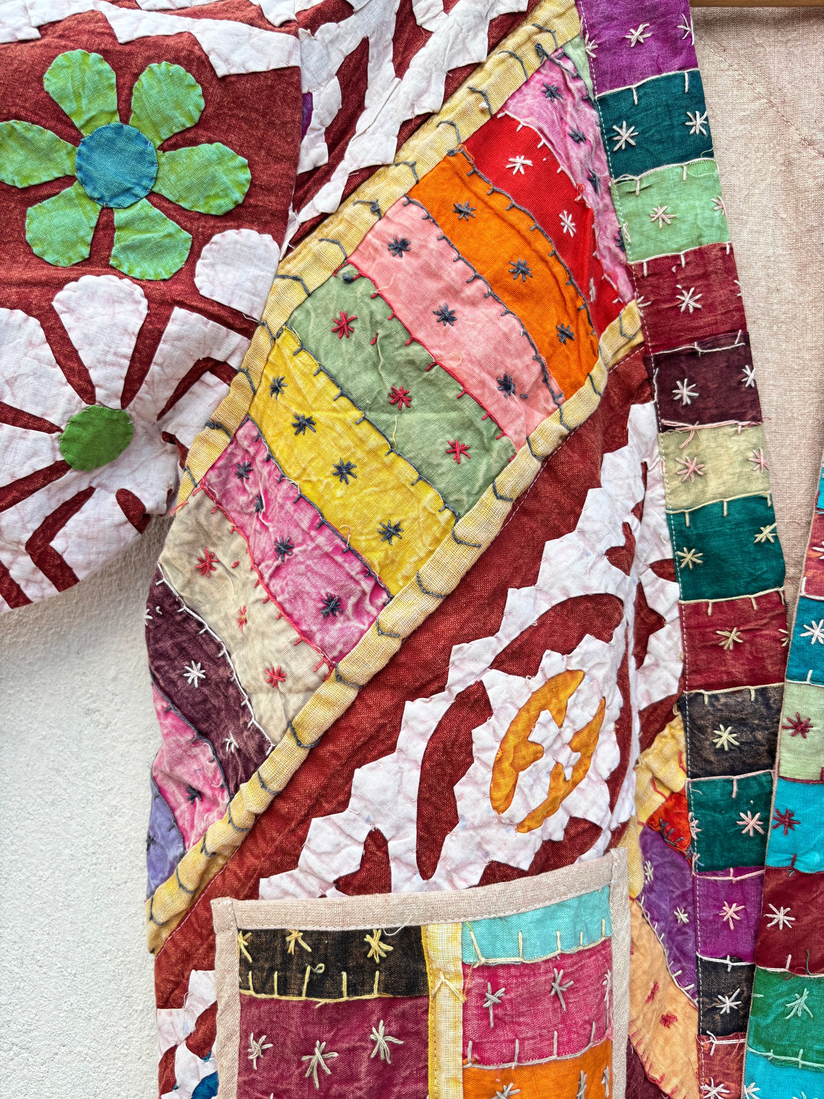 Vintage Patchwork Cotton Quilted Jacket: 46"