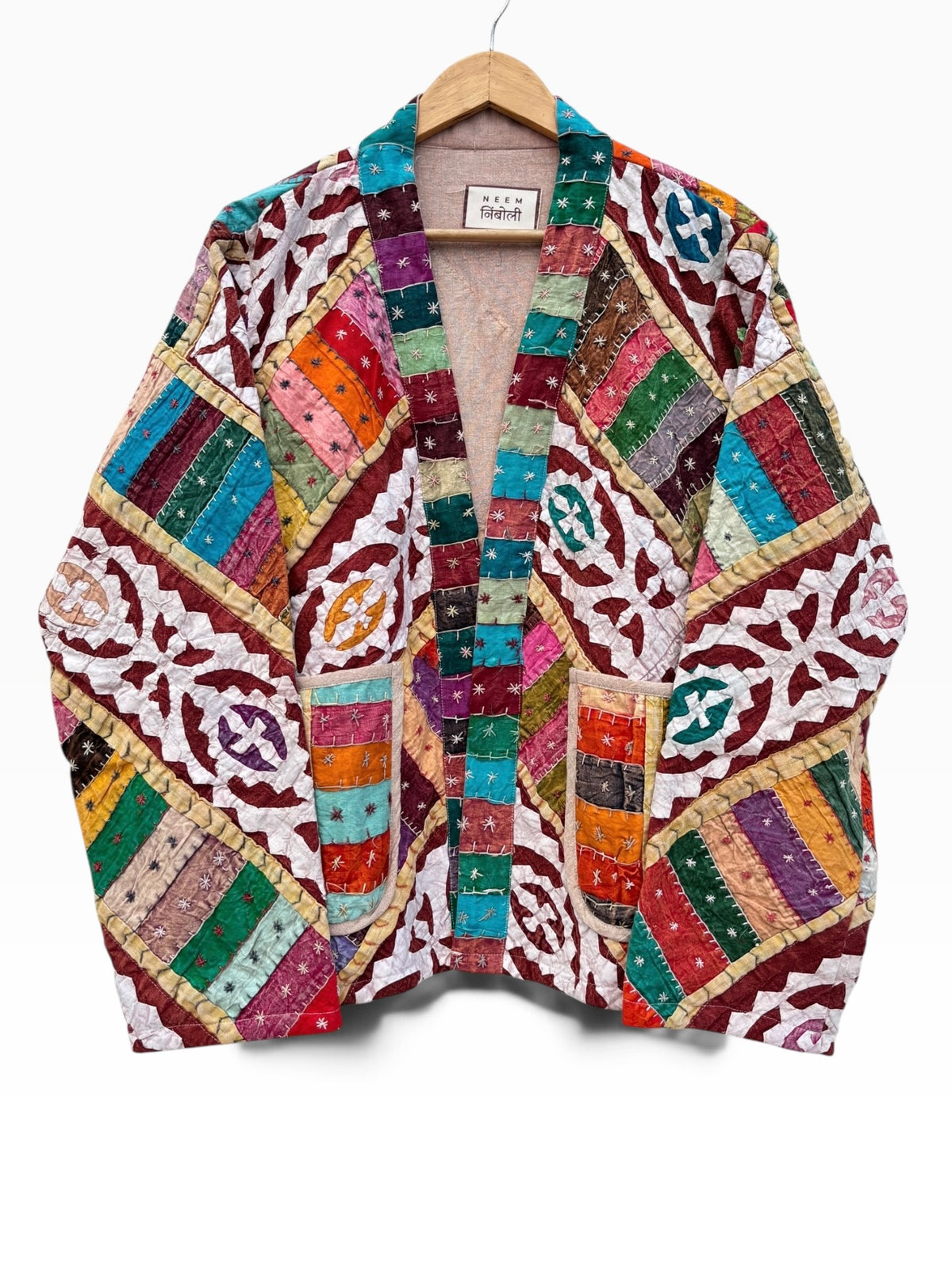 Vintage Patchwork Cotton Quilted Jacket: 46"