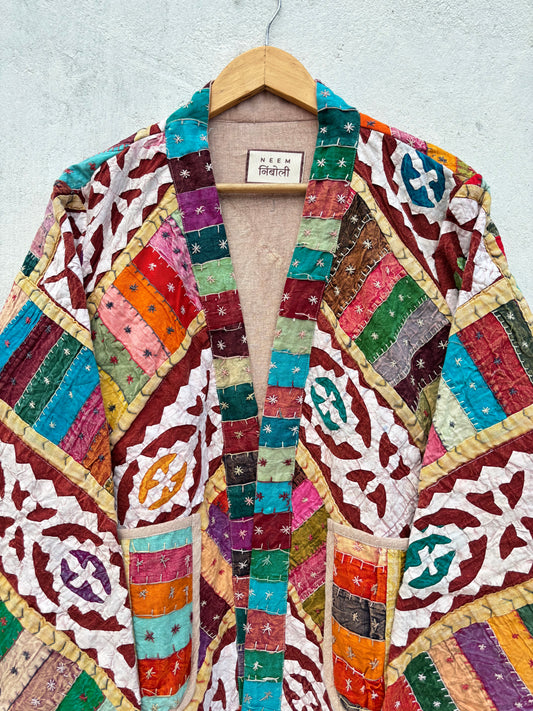 Vintage Patchwork Cotton Quilted Jacket: 46"