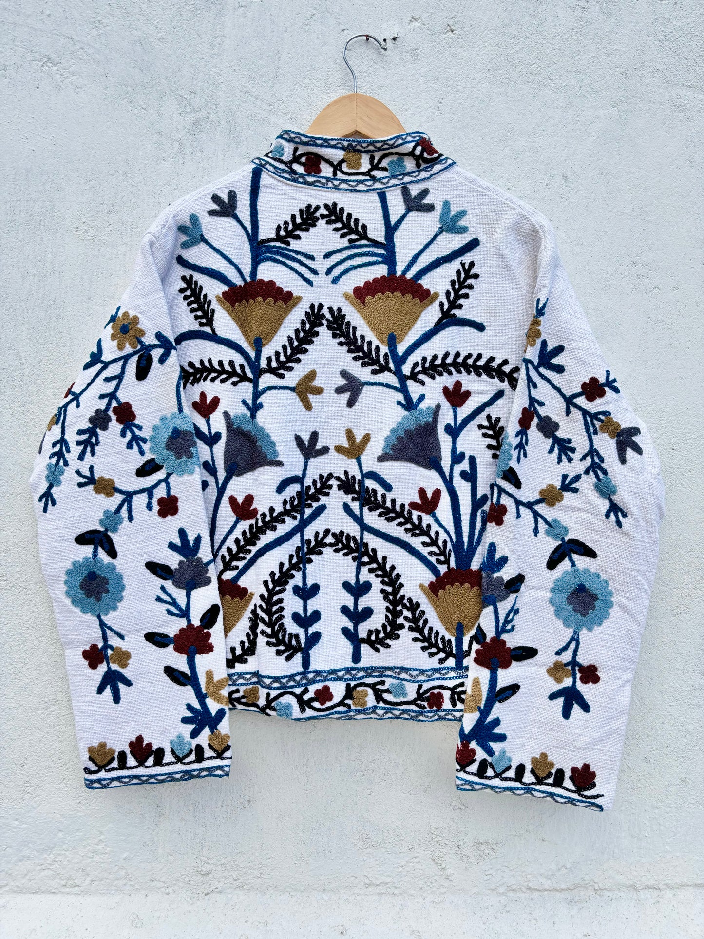 White Floral Suzani Embroidered Jacket