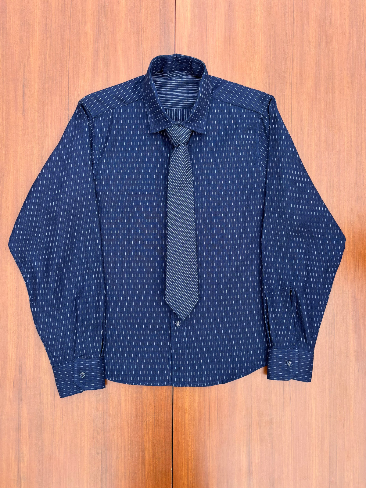Midnight Blue Reversible Cotton Shirt with Detachable Tie
