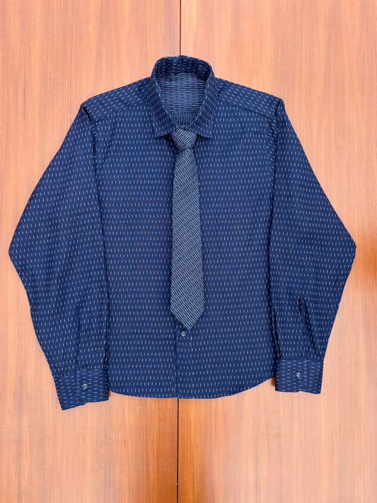 Midnight Blue Reversible Cotton Shirt with Detachable Tie
