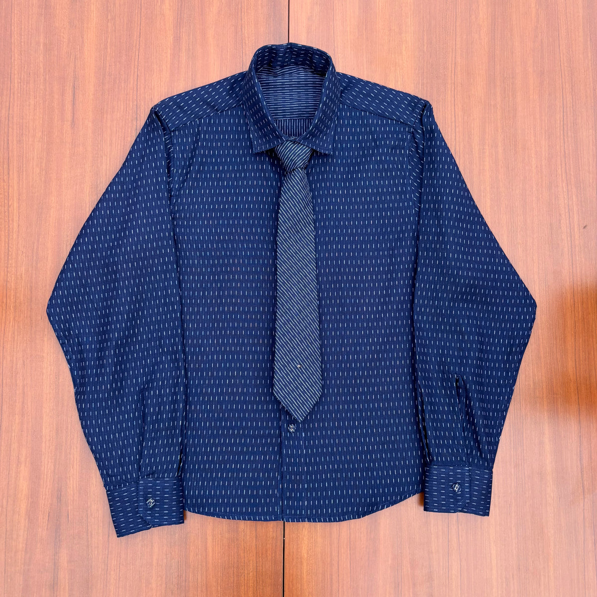 Midnight Blue Reversible Cotton Shirt with Detachable Tie