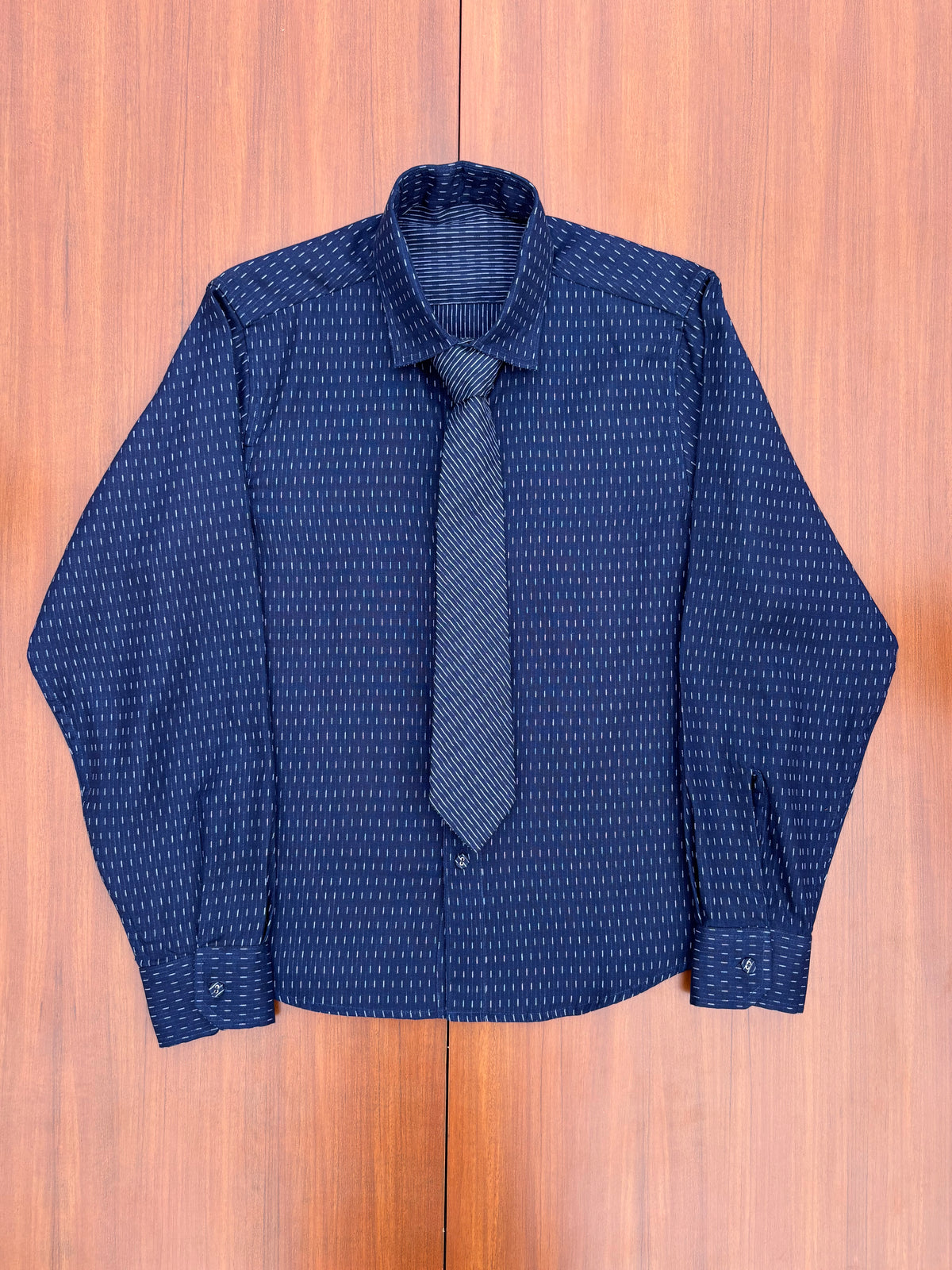 Midnight Blue Reversible Cotton Shirt with Detachable Tie