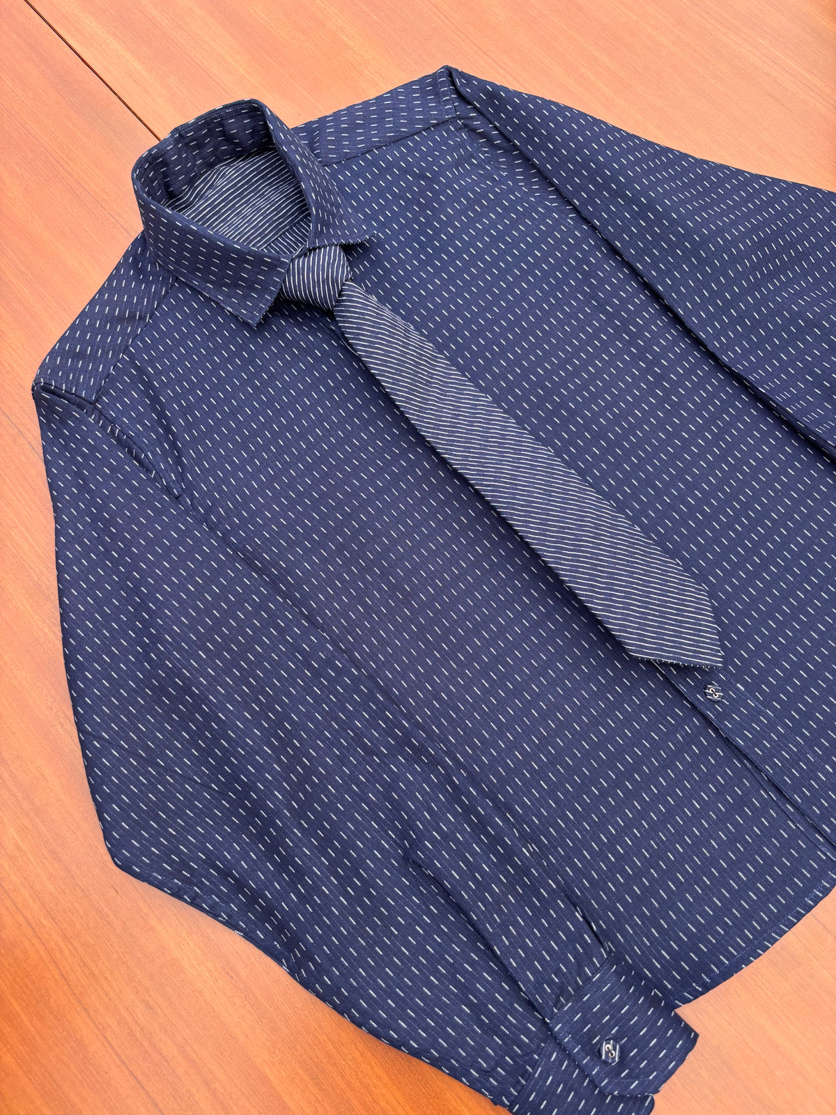 Midnight Blue Reversible Cotton Shirt with Detachable Tie