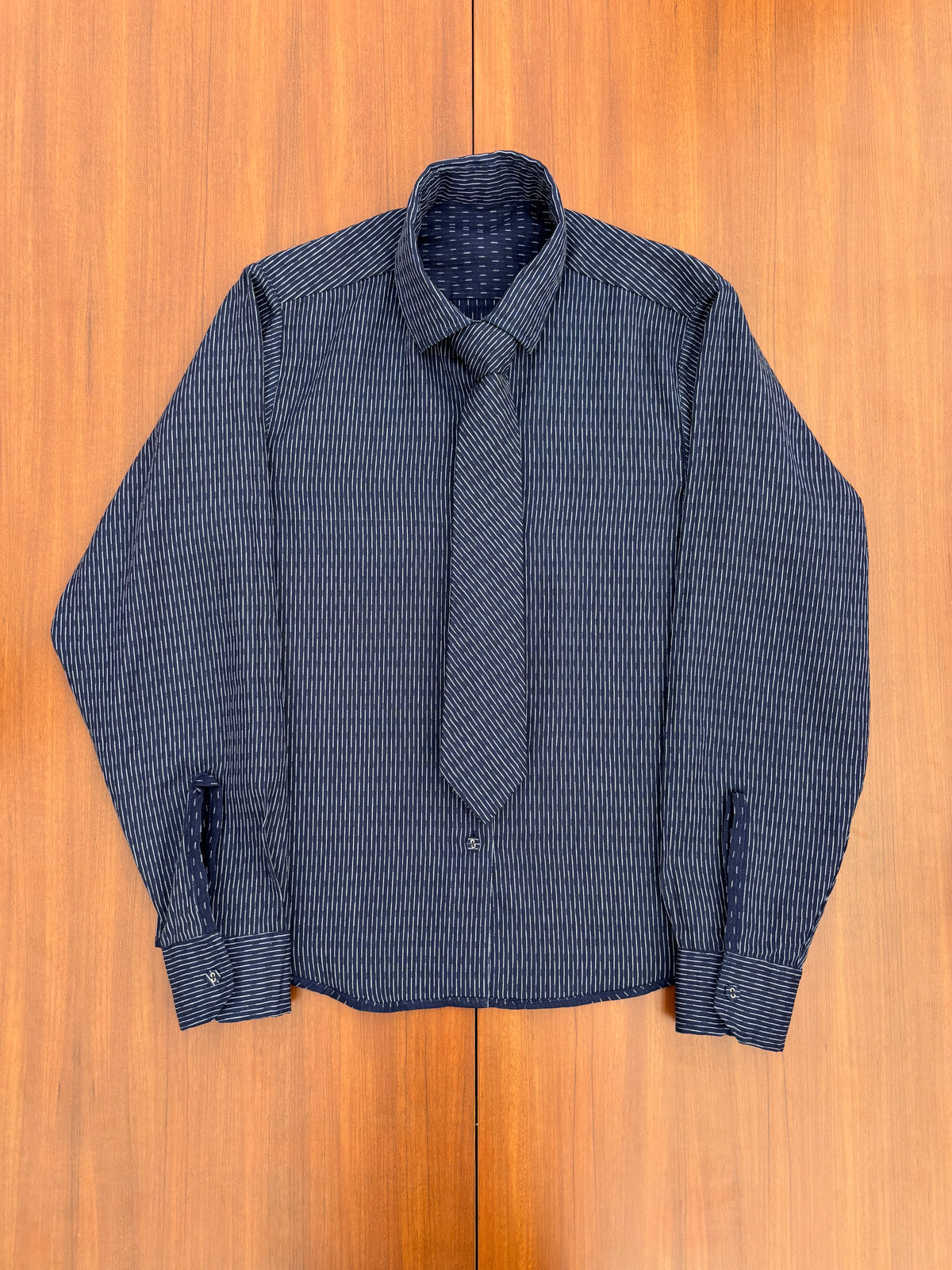 Midnight Blue Reversible Cotton Shirt with Detachable Tie