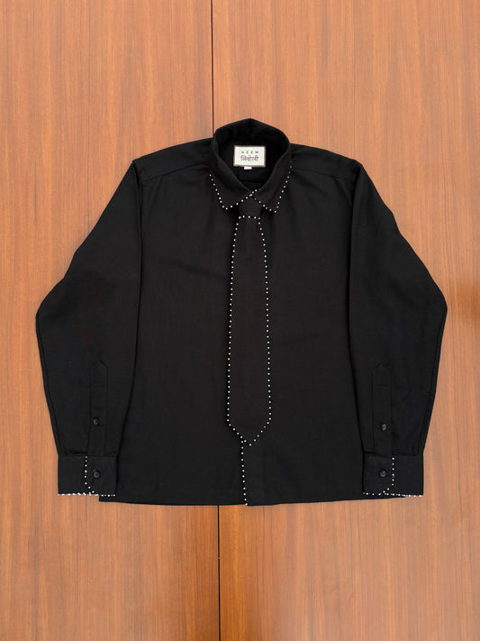 Open Back Cotton Shirt with Detachable Tie