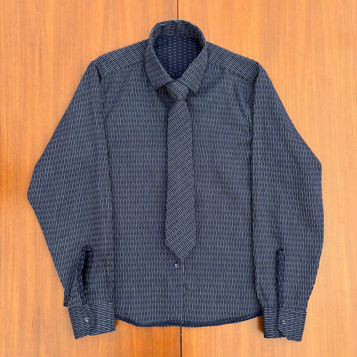 Midnight Blue Reversible Cotton Shirt with Detachable Tie