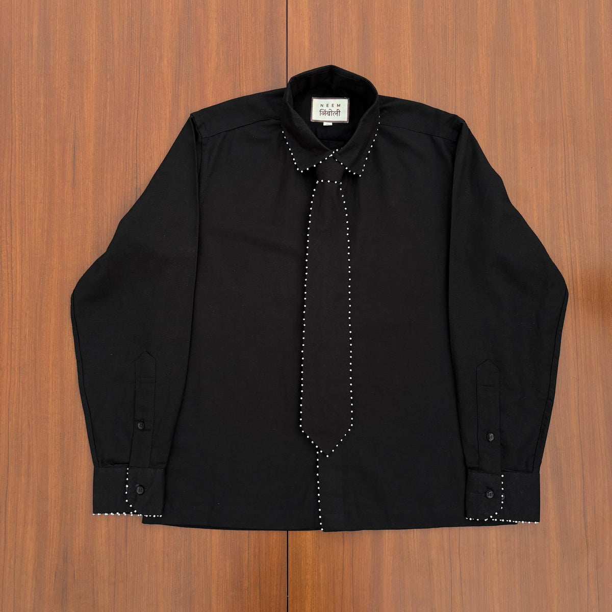 Open Back Cotton Shirt with Detachable Tie